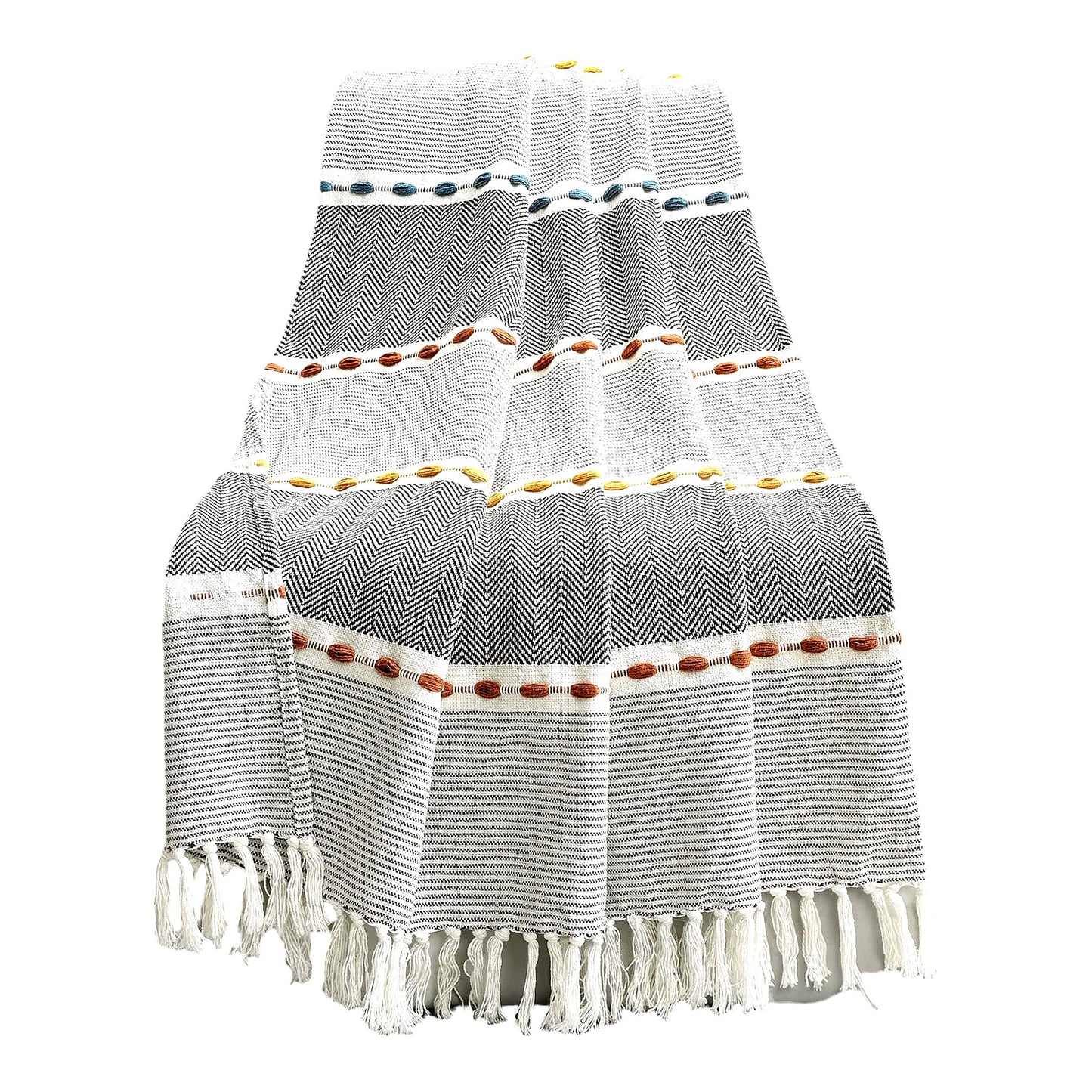 CozyWeave Herringbone Stripe Cotton Blanket, 60" x 50", Black"