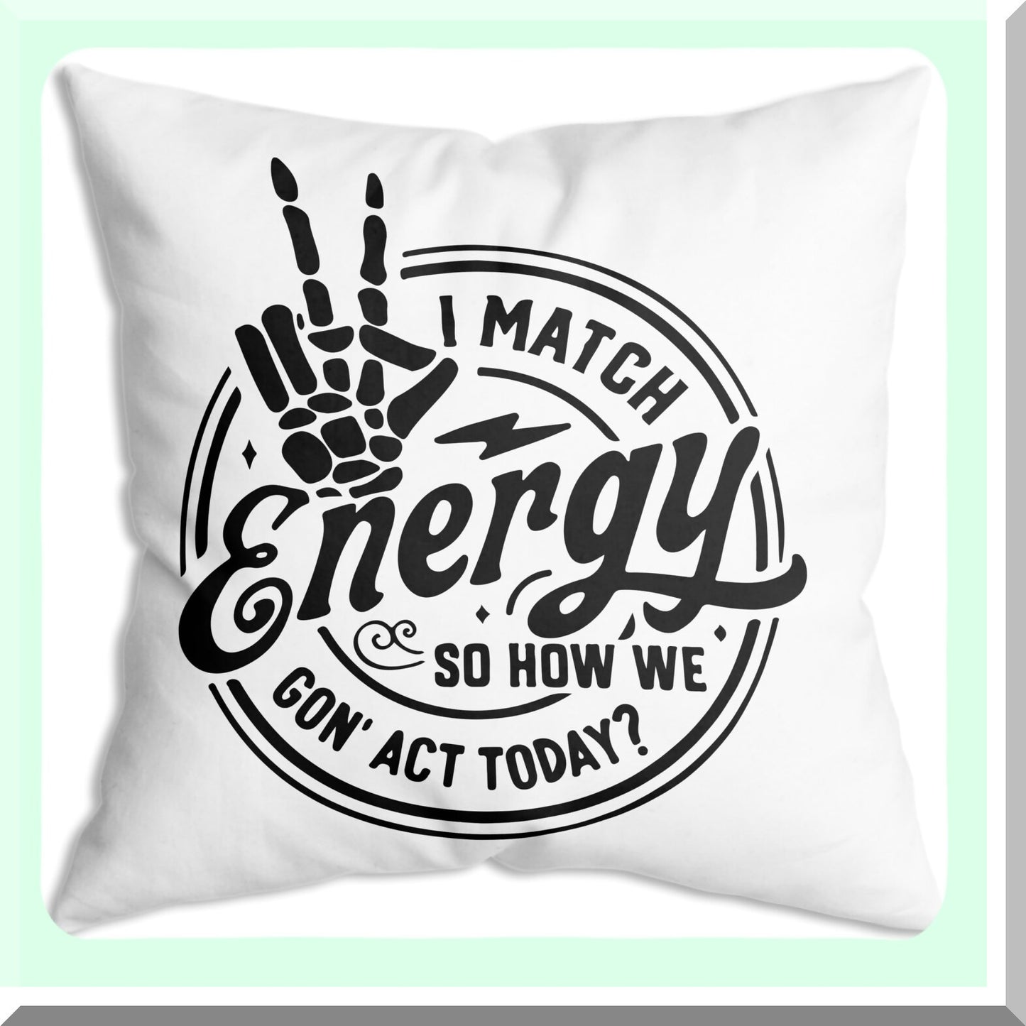 Retro Death Skull Sarcasm Throw Pillow - Positive Vibes Skeleton Hand Cover - Funny Die Energy Act Today - 18x18 inch Funny Pillow Cover
