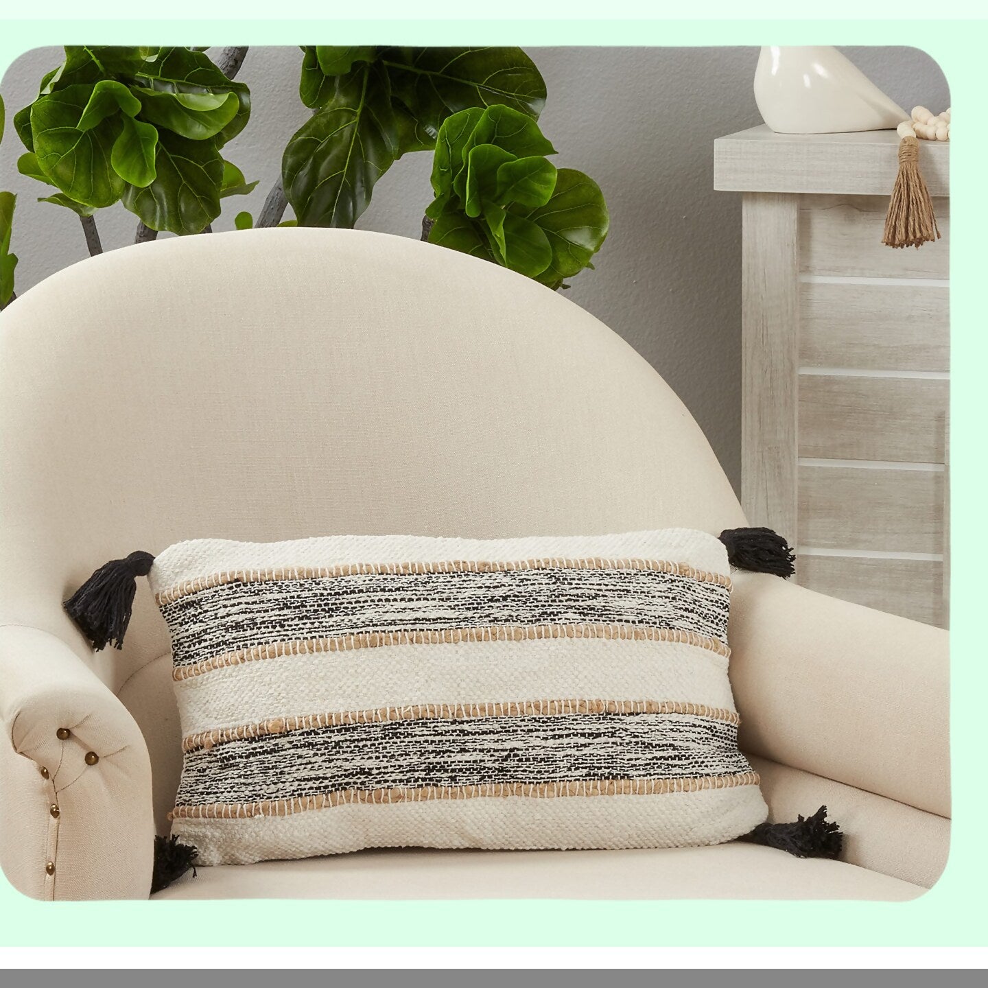 Monochrome Stripe Accent Pillowcase, 12x20 Inch, Modern Decor Cushion Cover, Black and White Corners Design, Stylish Home Textile Accessory