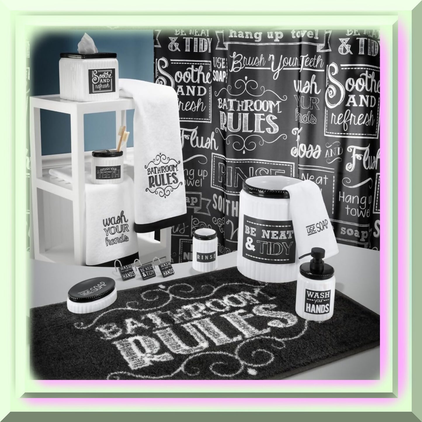 Chalk It Up Bath Rug 20" x 30" Black White