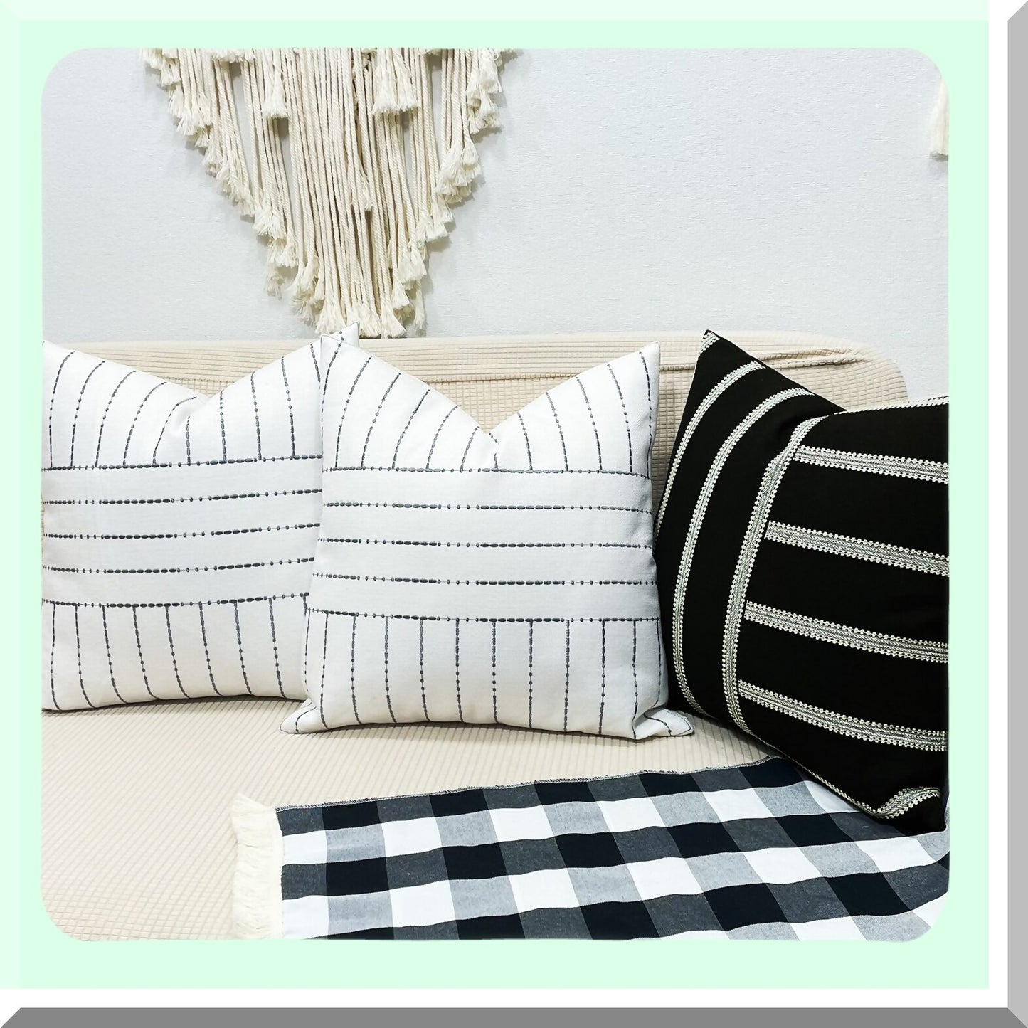 NeutralTone Patchwork Pillow Cover - Decorative Cushion Cover for 18x18 Inch Pillows - Grey and Beige Throw Pillow Cover