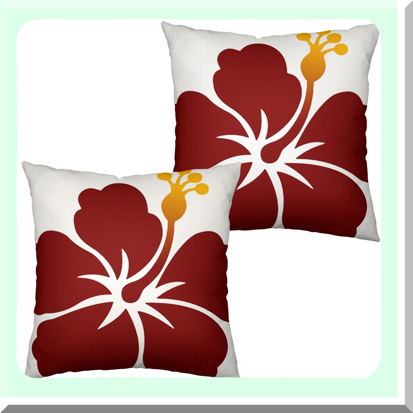 Tropical Summer Flower Pillow Covers Set - Hawaiian Home Decor Linen Square Pillowcase for Living Room Couch Sofa Patio - Red Petals Decor 18x18