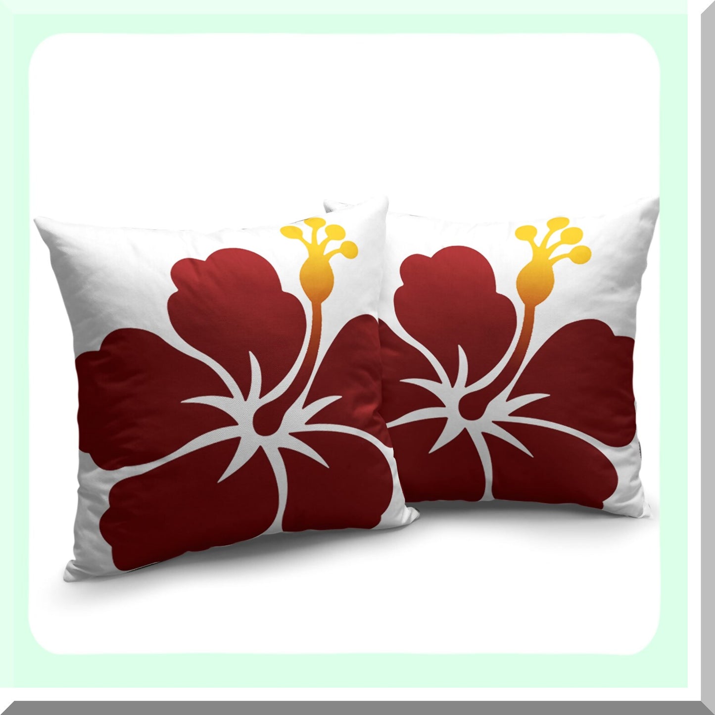 Tropical Summer Flower Pillow Covers Set - Hawaiian Home Decor Linen Square Pillowcase for Living Room Couch Sofa Patio - Red Petals Decor 18x18