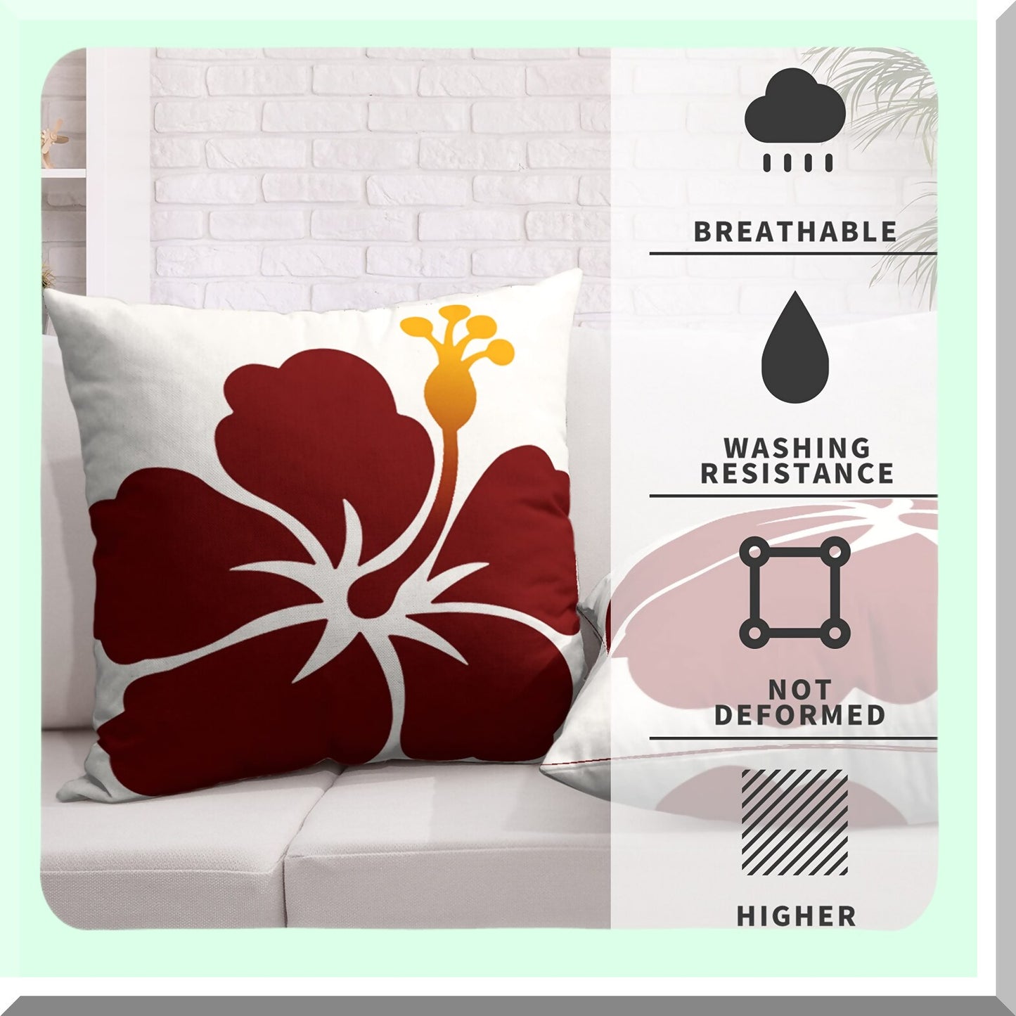 Tropical Summer Flower Pillow Covers Set - Hawaiian Home Decor Linen Square Pillowcase for Living Room Couch Sofa Patio - Red Petals Decor 18x18