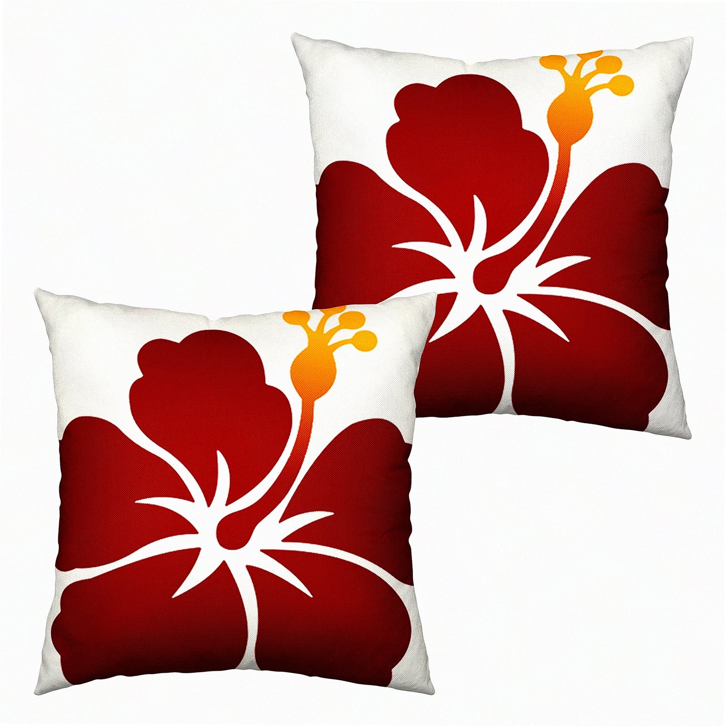 Tropical Summer Flower Pillow Covers Set - Hawaiian Home Decor Linen Square Pillowcase for Living Room Couch Sofa Patio - Red Petals Decor 18x18