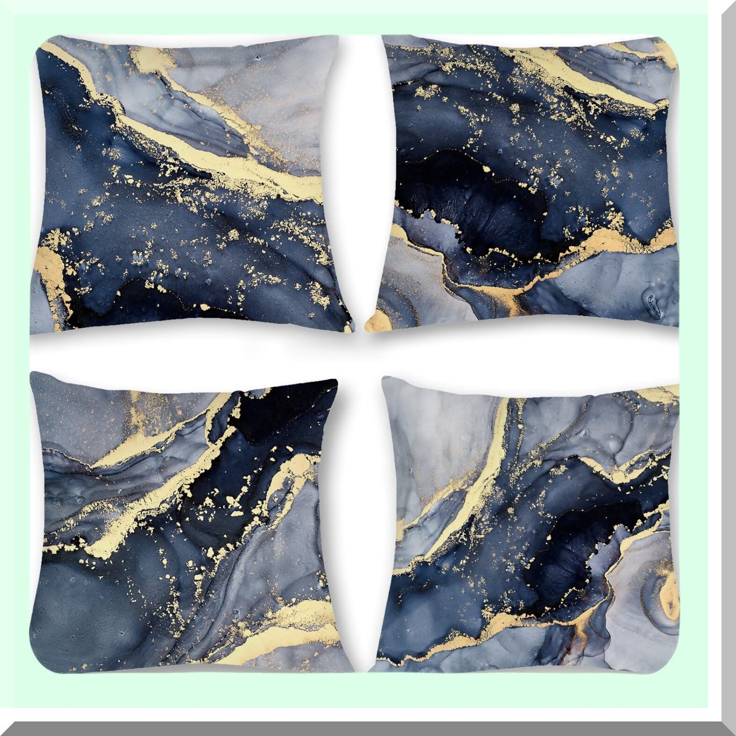 Navy Blue Gold Marble Velvet Pillow Covers - Abstract Art Decor Cushion Set - Modern Living Room Sofa Bedroom Accessories - 18x18 Inch, Pack of 4