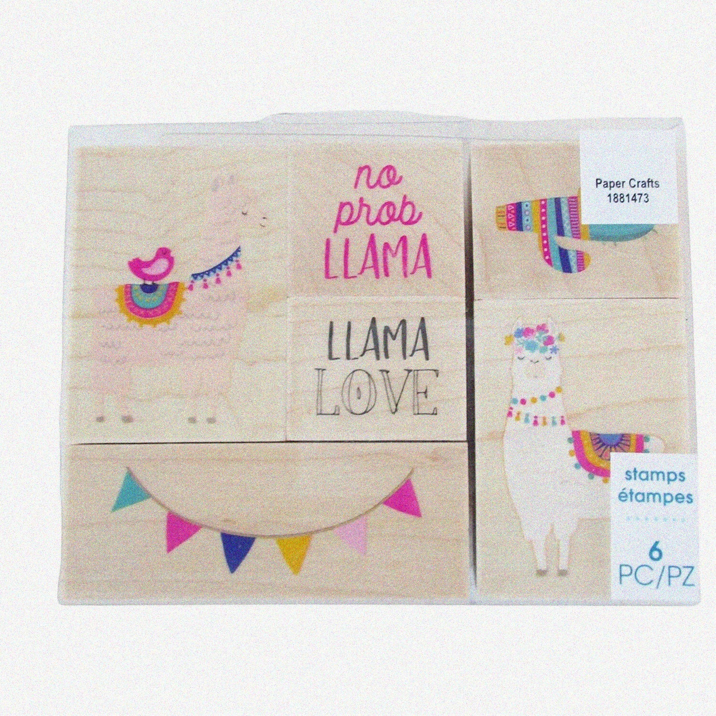 Llama Wood Rubber Stamp Set 6 Pieces