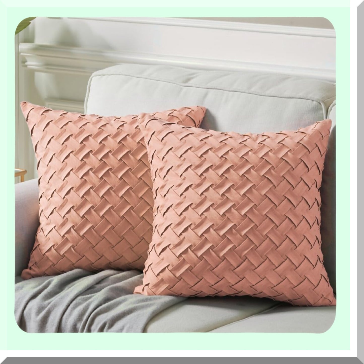 Peach Weave Pillow Covers - Set of 2 18x18 Inch Decorative Throw Pillow Cases for Couch Sofa Bedroom Living Room, Soft Suede Coral Textured Boho Home Decor