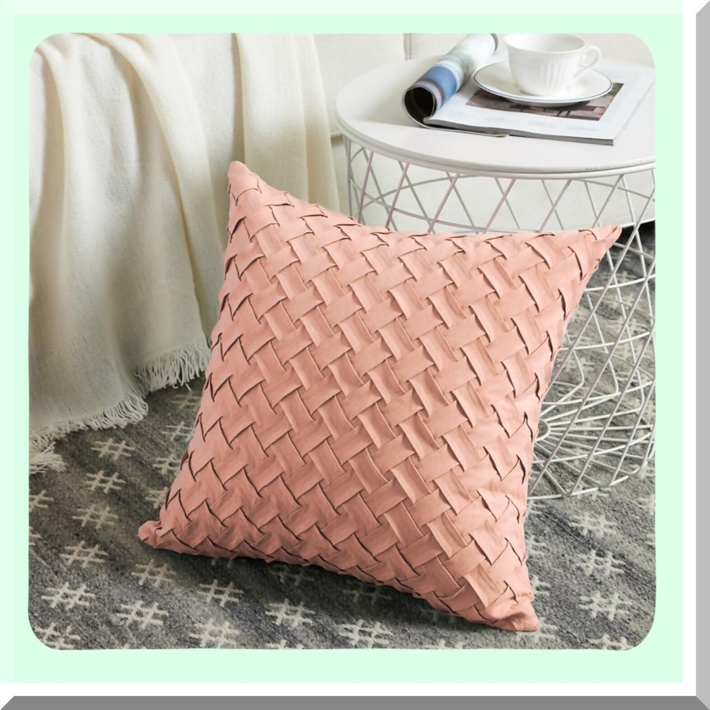 Peach Weave Pillow Covers - Set of 2 18x18 Inch Decorative Throw Pillow Cases for Couch Sofa Bedroom Living Room, Soft Suede Coral Textured Boho Home Decor