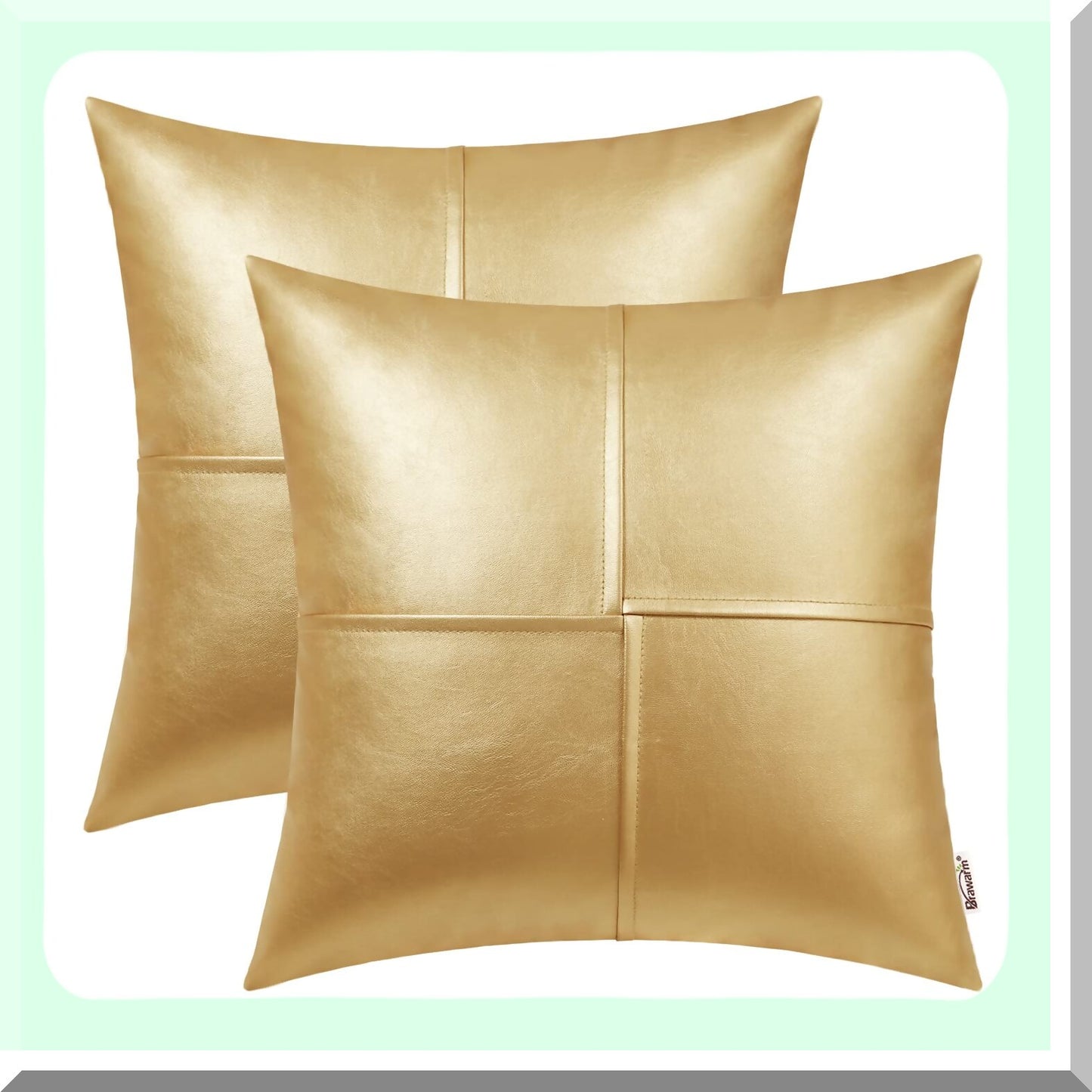 Gold Stitched Leather Pillow Covers - Set of 2, 20x20 Inches - Decorative Throw Pillows for Couch, Sofa, Bed - Living Room, Home, Garden