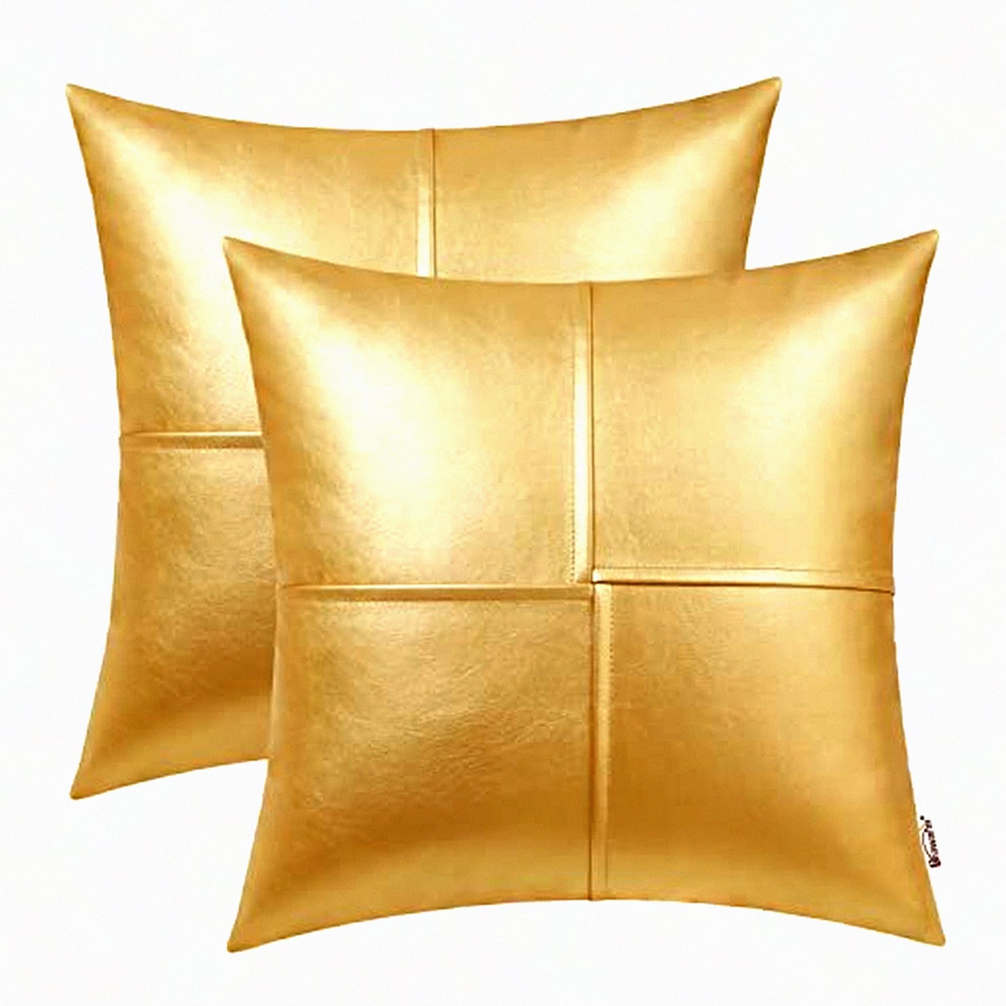Gold Stitched Leather Pillow Covers - Set of 2, 20x20 Inches - Decorative Throw Pillows for Couch, Sofa, Bed - Living Room, Home, Garden