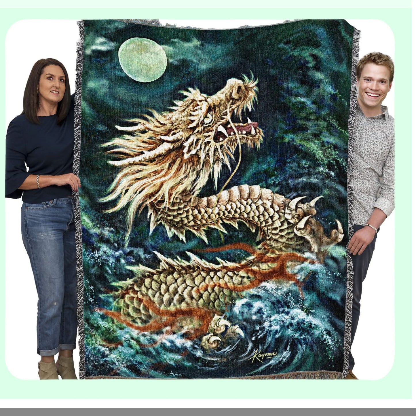 Fantasy Dragon Cotton Tapestry Throw - Cozy Woven Blanket 72x54 USA Made