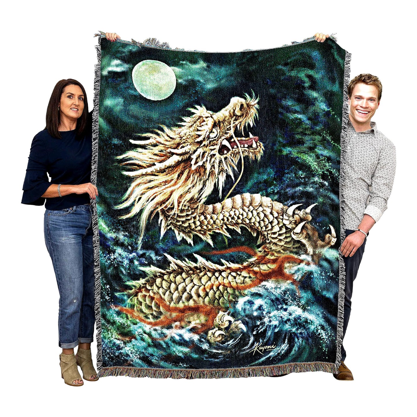 Fantasy Dragon Cotton Tapestry Throw - Cozy Woven Blanket 72x54 USA Made