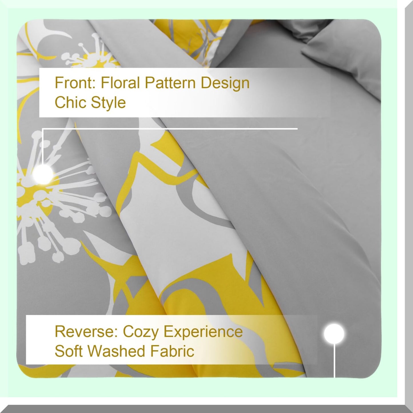 Yellow Floral Reversible Comforter Set - Queen Size 7 Piece Bedding Bundle with Sheets - Soft Microfiber Flower Pattern Duvet Bed Set - All Season 90"x90"