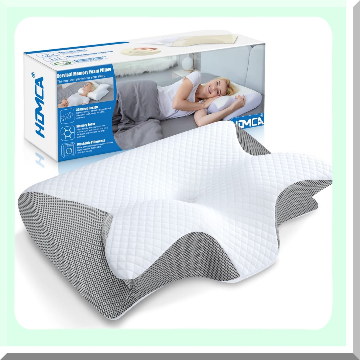 ErgoRelief Memory Foam Neck Pillow - Orthopedic Contour Support for Side, Back, Stomach Sleepers. Relief from Neck Pain, 2 in 1 Design.