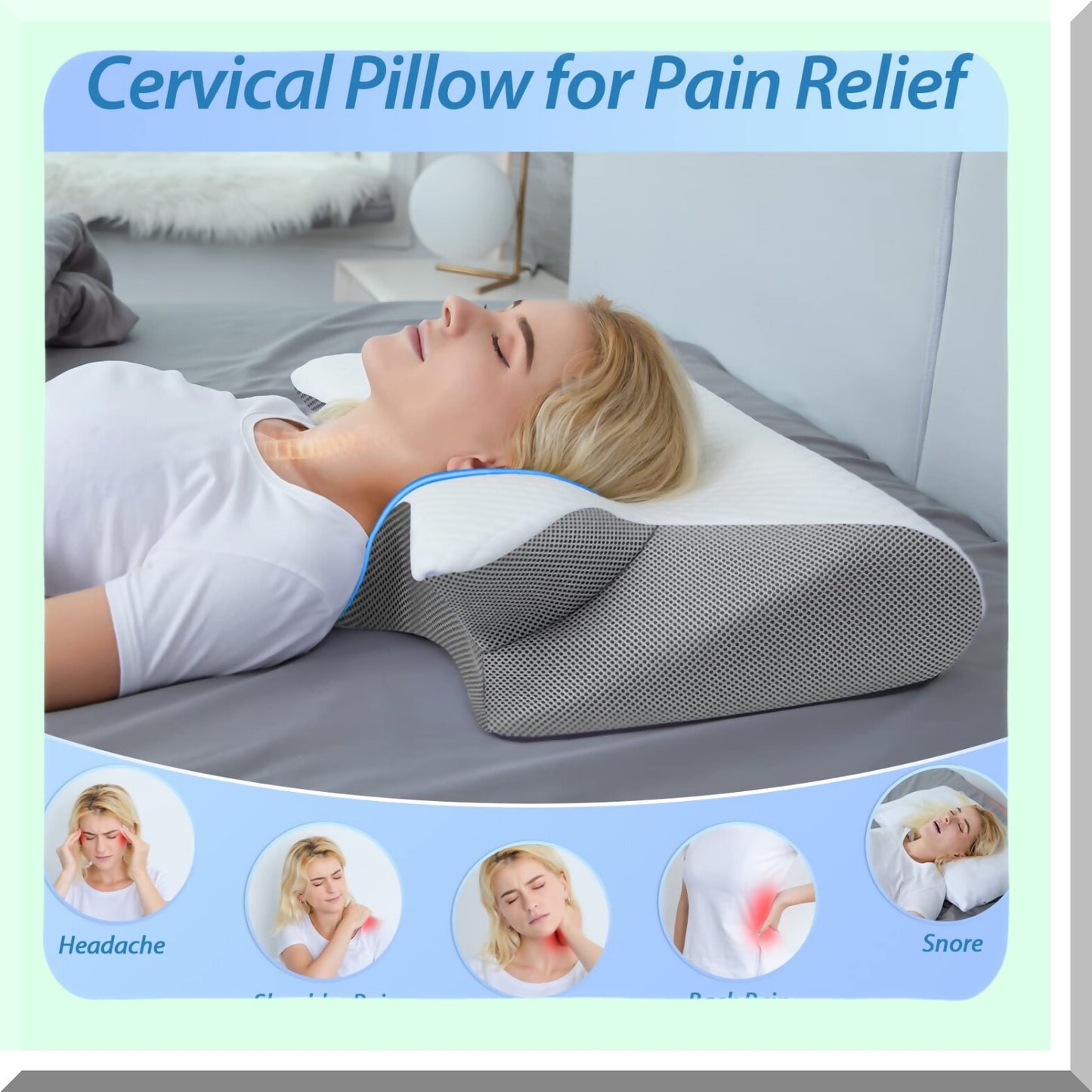 ErgoRelief Memory Foam Neck Pillow - Orthopedic Contour Support for Side, Back, Stomach Sleepers. Relief from Neck Pain, 2 in 1 Design.