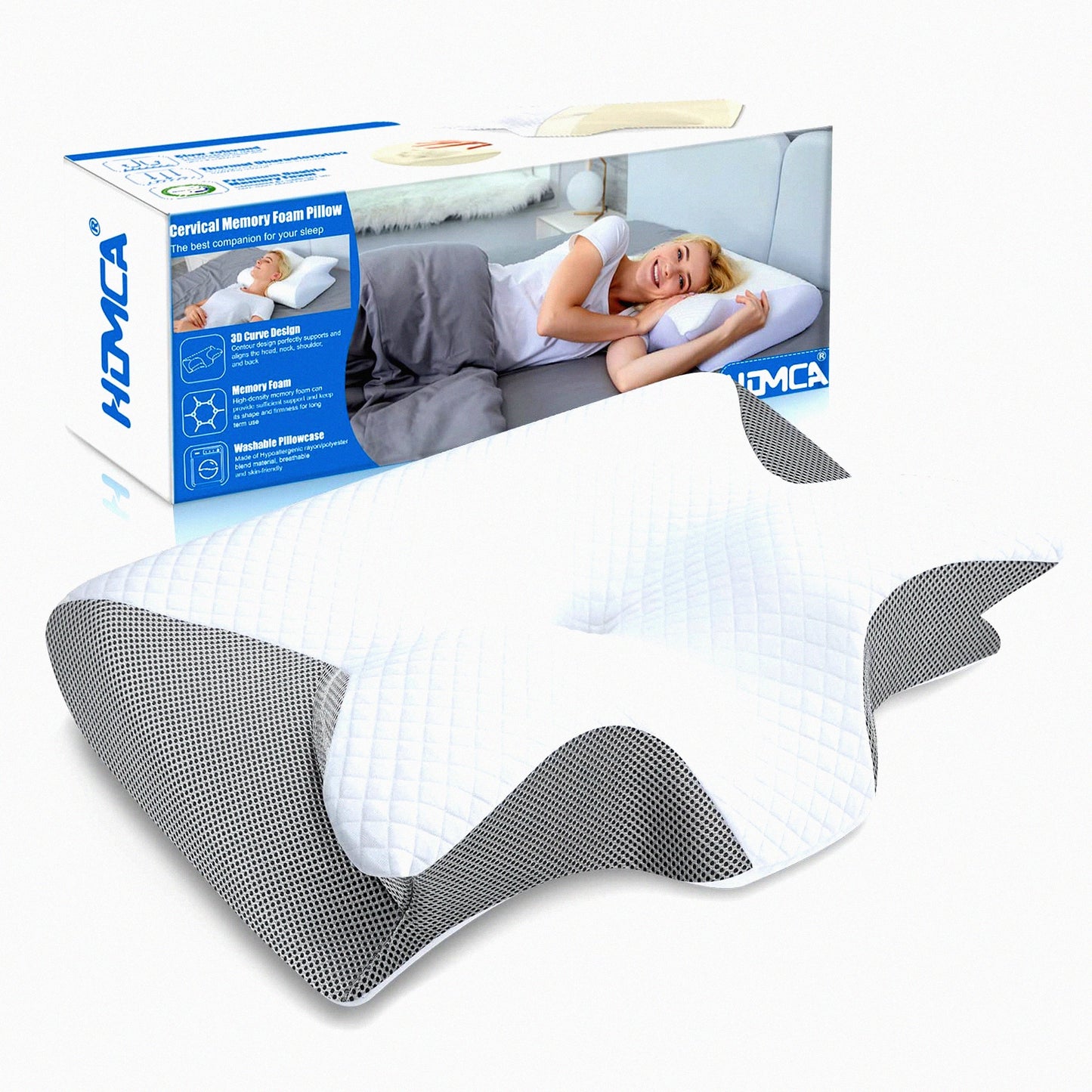 ErgoRelief Memory Foam Neck Pillow - Orthopedic Contour Support for Side, Back, Stomach Sleepers. Relief from Neck Pain, 2 in 1 Design.