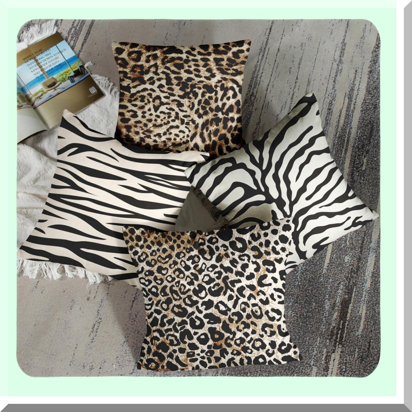 Safari Leopard Brown Abstract Pillow Covers Set - Decorative 18x18 Inches Outdoor Cushion Sofa Cases - Animal Print Home Decor Pillowcases Pack of 4