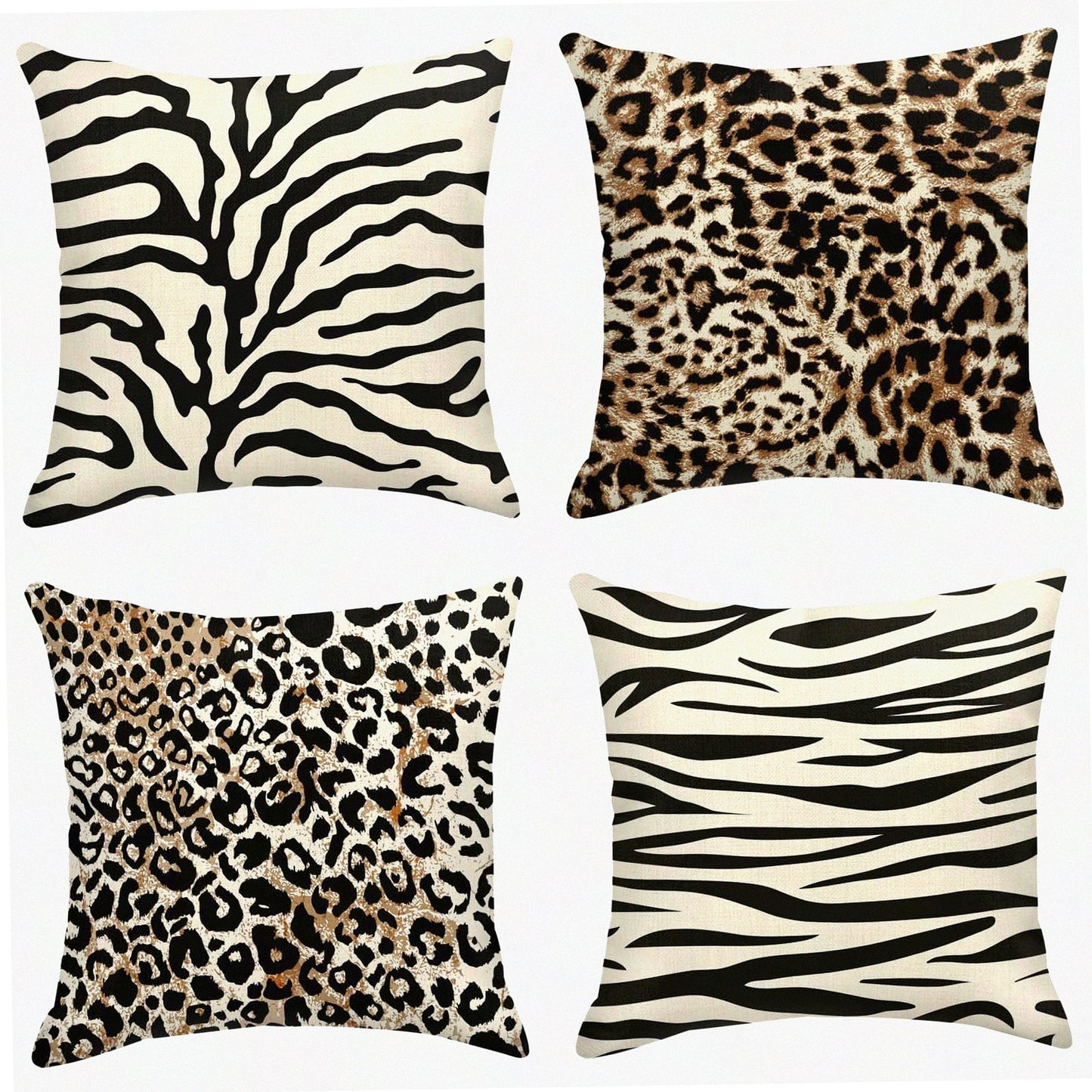 Safari Leopard Brown Abstract Pillow Covers Set - Decorative 18x18 Inches Outdoor Cushion Sofa Cases - Animal Print Home Decor Pillowcases Pack of 4