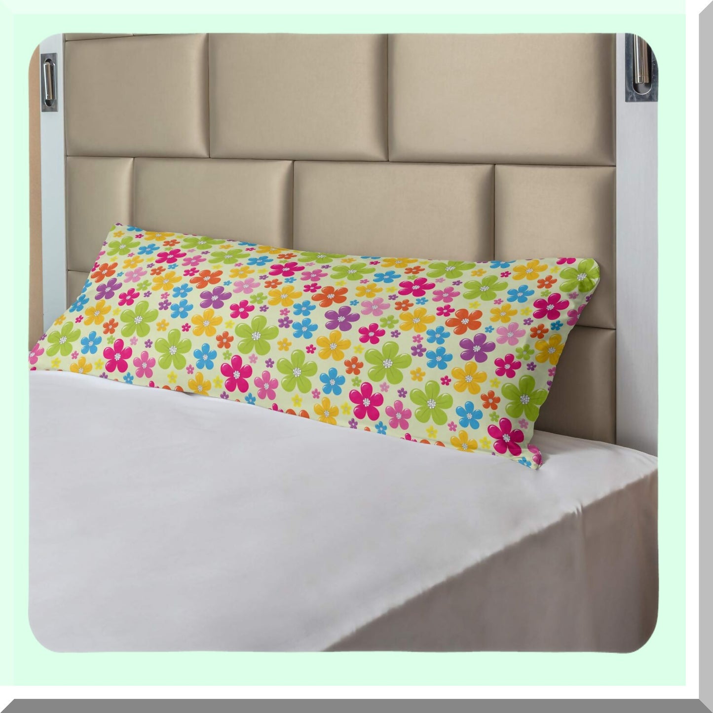 FlourishBloom Zippered Body Pillowcase - Sixties Inspired Colorful Flowers & Hippie Motifs Decorative Cover - 21" x 54" Long Pillow Case - Yellow Green
