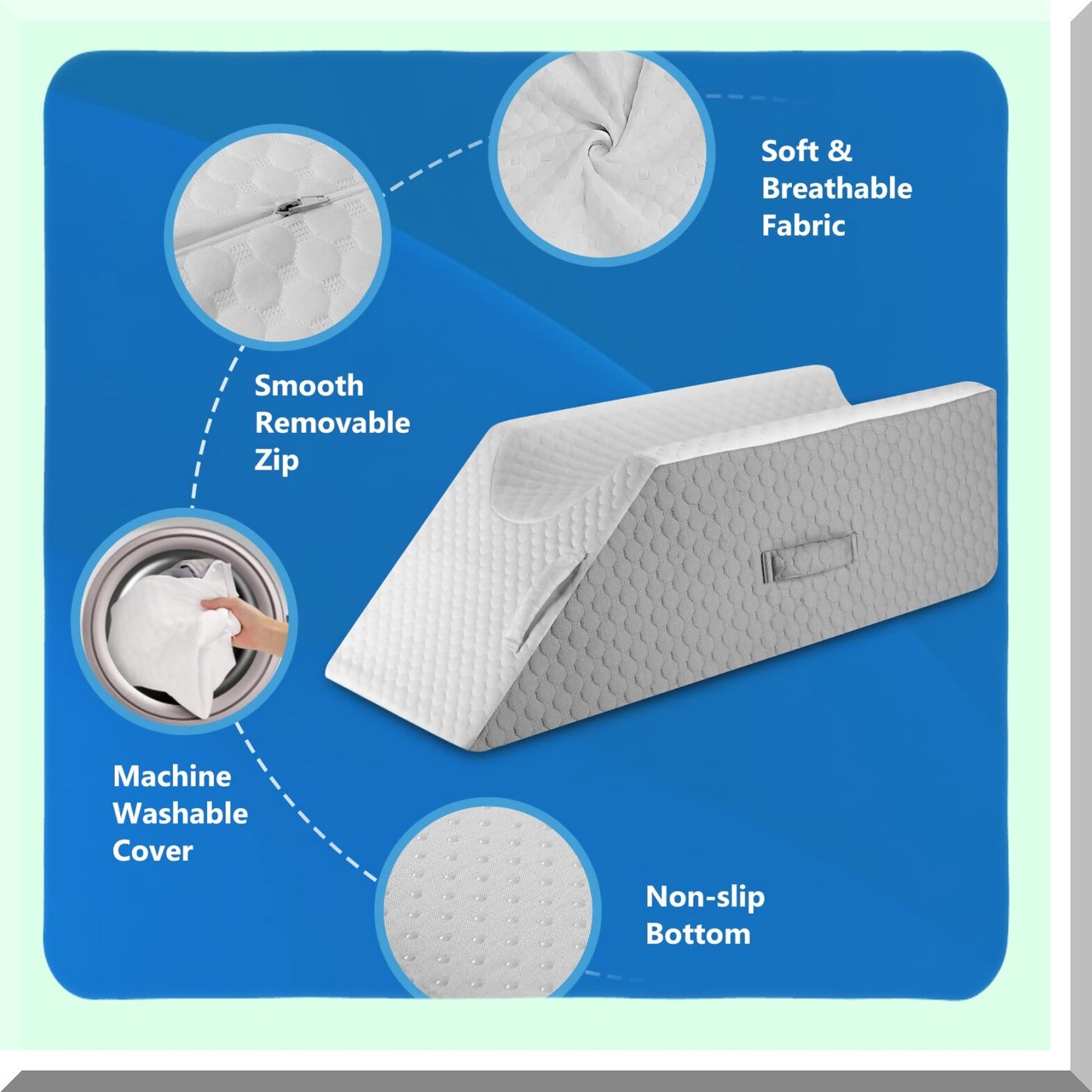 MemoryFoam Leg Elevate Wedge - Post Surgery Swelling Relief Pillow for Sleeping, Knee & Ankle Injury Support - Non-Slip Bottom Leg Rest Pillow