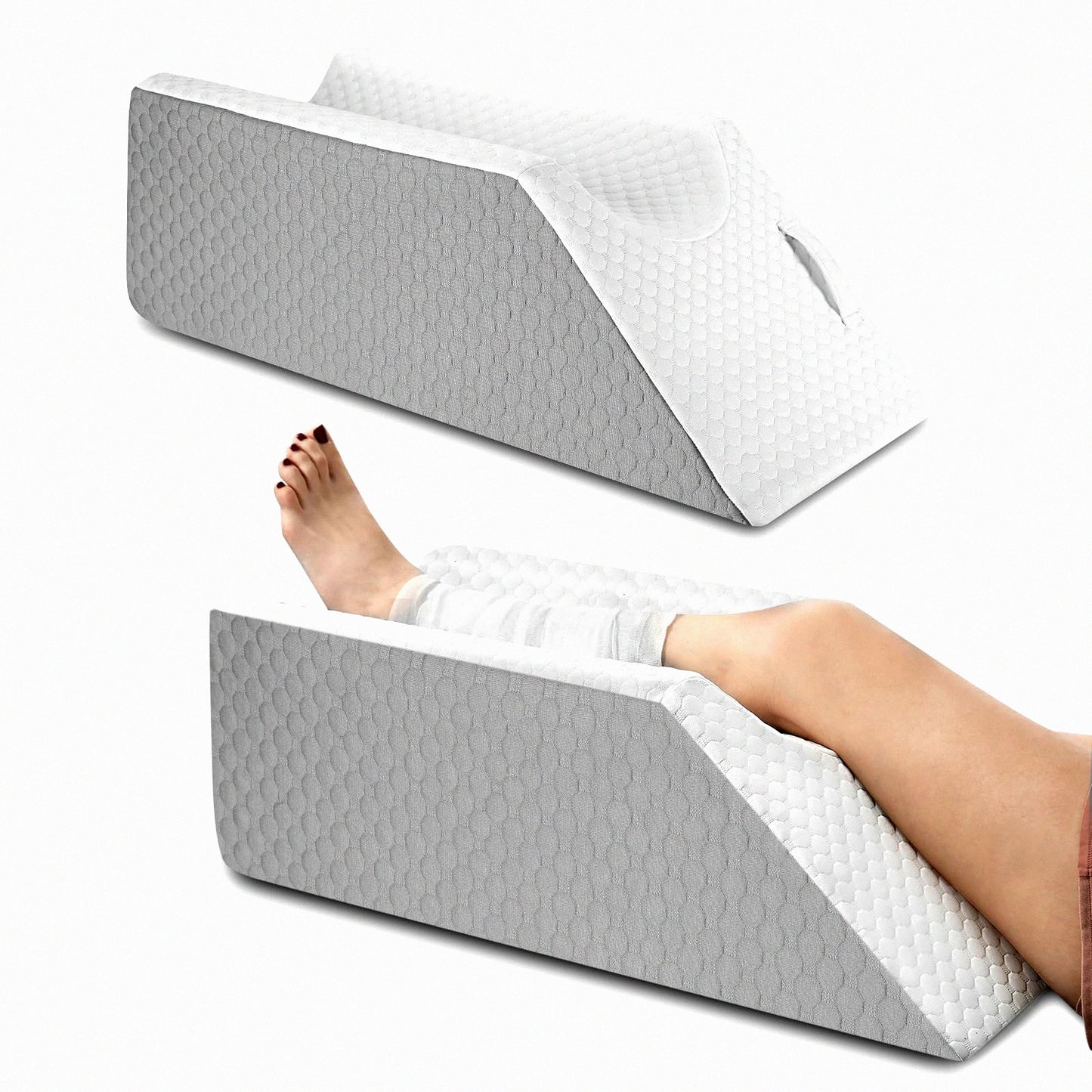 MemoryFoam Leg Elevate Wedge - Post Surgery Swelling Relief Pillow for Sleeping, Knee & Ankle Injury Support - Non-Slip Bottom Leg Rest Pillow