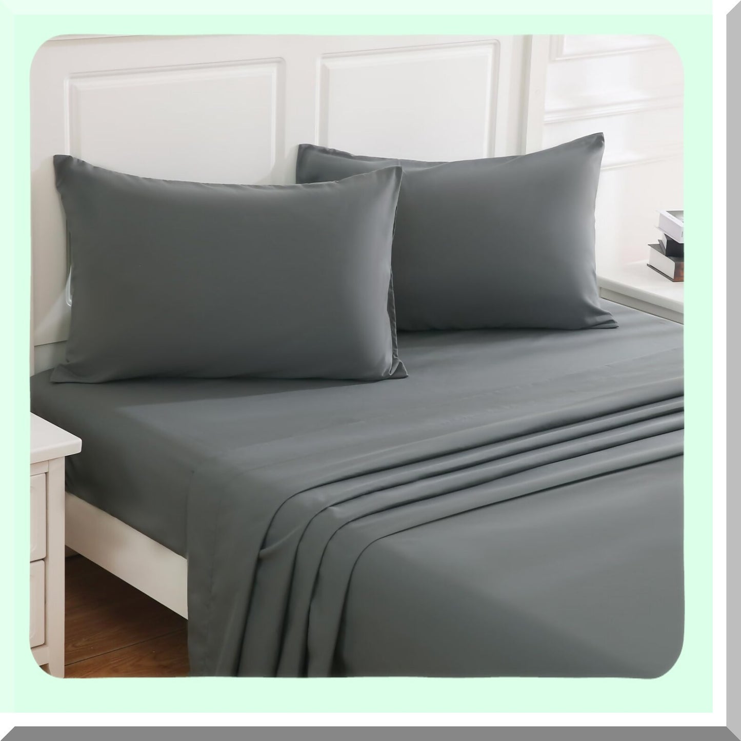 CoolLux 1800 Series Dark Grey Queen Sheet Set - Ultra Soft Luxury Cooling Sheets - Microfiber Breathable Wrinkle Free - 4PC Bedding Set