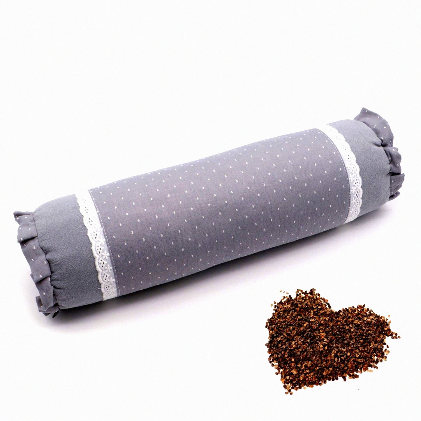 CoolSleep Buckwheat Cylinder Neck Roll Pillow - Lumbar Support Bolster for Back and Side Sleepers - 16x4 inch Gray Cervical Pillow with Hulls Filling