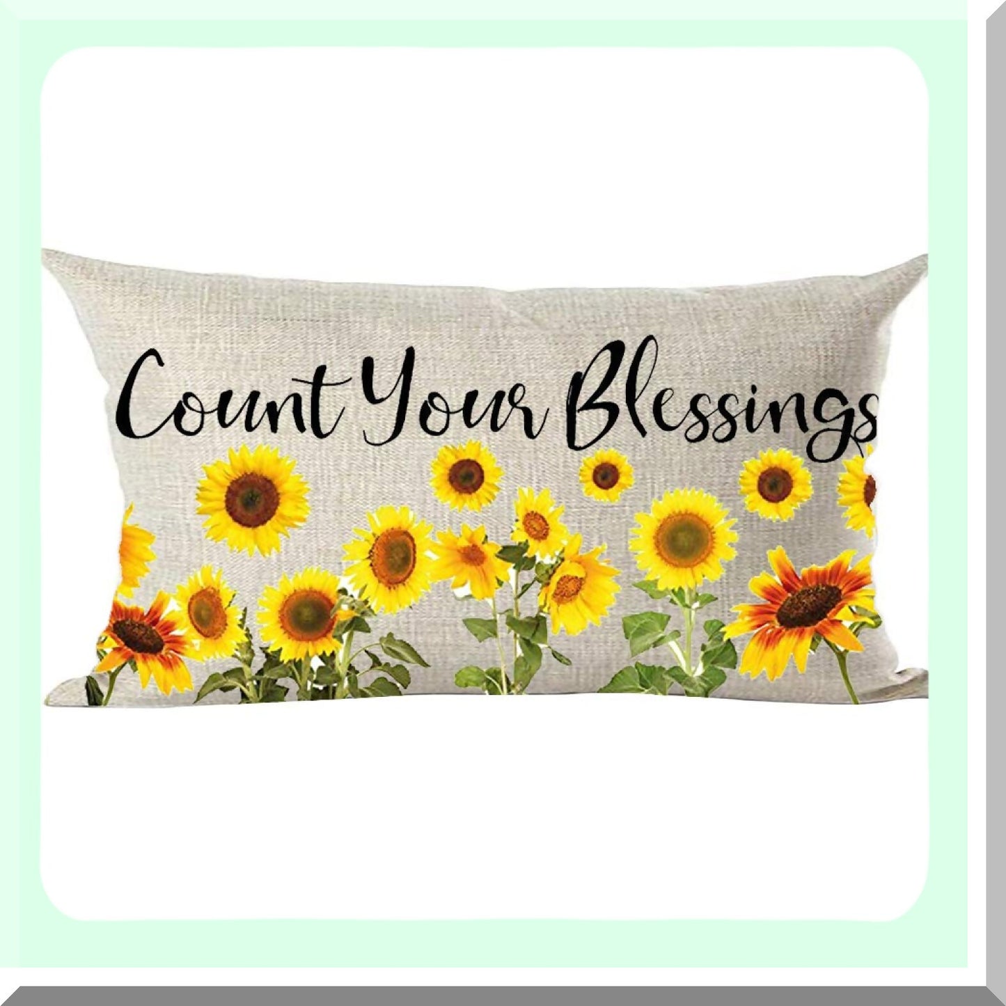 Sunflower Blessings Decorative Throw Pillow Cover - Summer Fall Home Living Room Bed Sofa Car Cotton Linen Rectangular 12 x 20 Inches