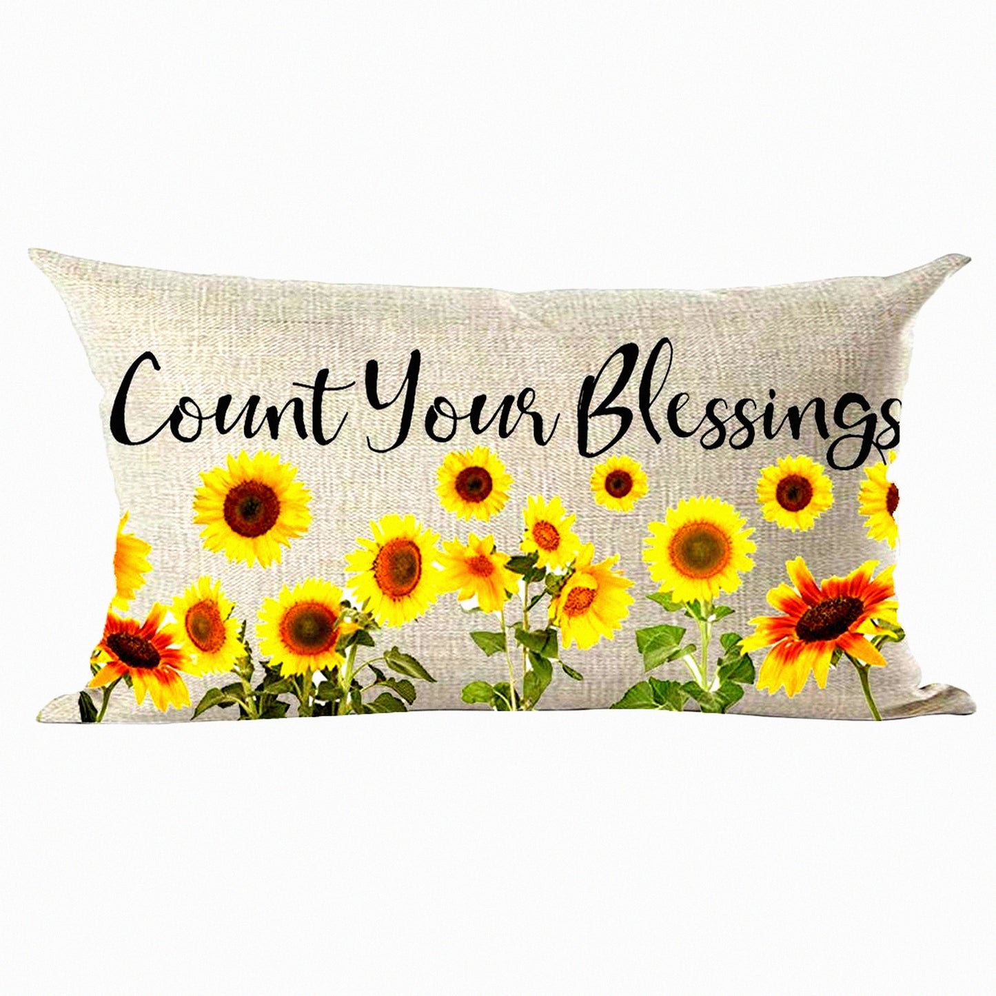 Sunflower Blessings Decorative Throw Pillow Cover - Summer Fall Home Living Room Bed Sofa Car Cotton Linen Rectangular 12 x 20 Inches