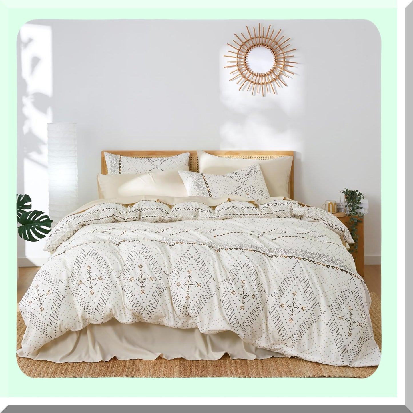 Diamond Boho Ivory Comforter Set - Full Size 3pcs Bedding, Soft Microfiber, Bohemian Pattern, Beige Cream, Cozy Bedroom Decor