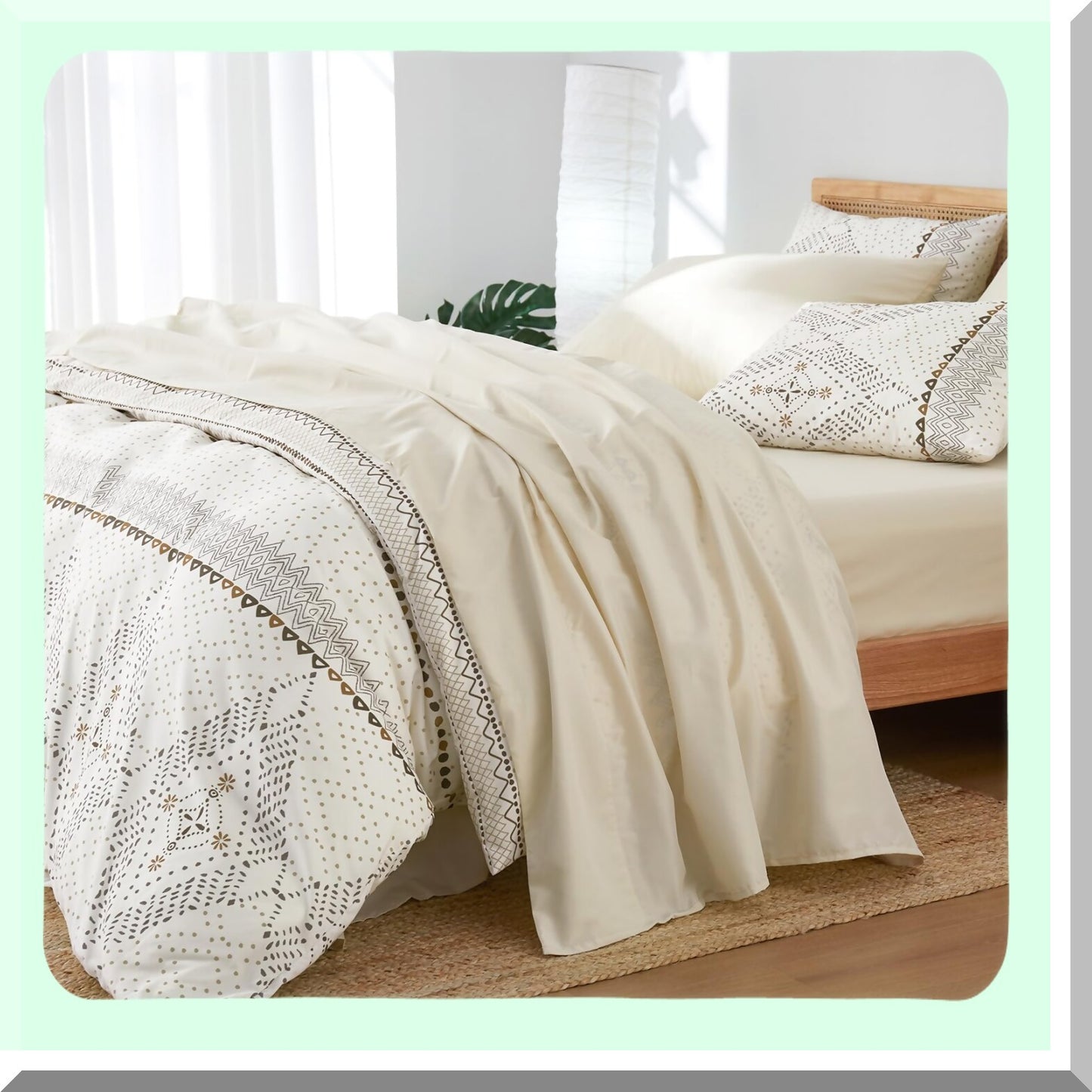 Diamond Boho Ivory Comforter Set - Full Size 3pcs Bedding, Soft Microfiber, Bohemian Pattern, Beige Cream, Cozy Bedroom Decor