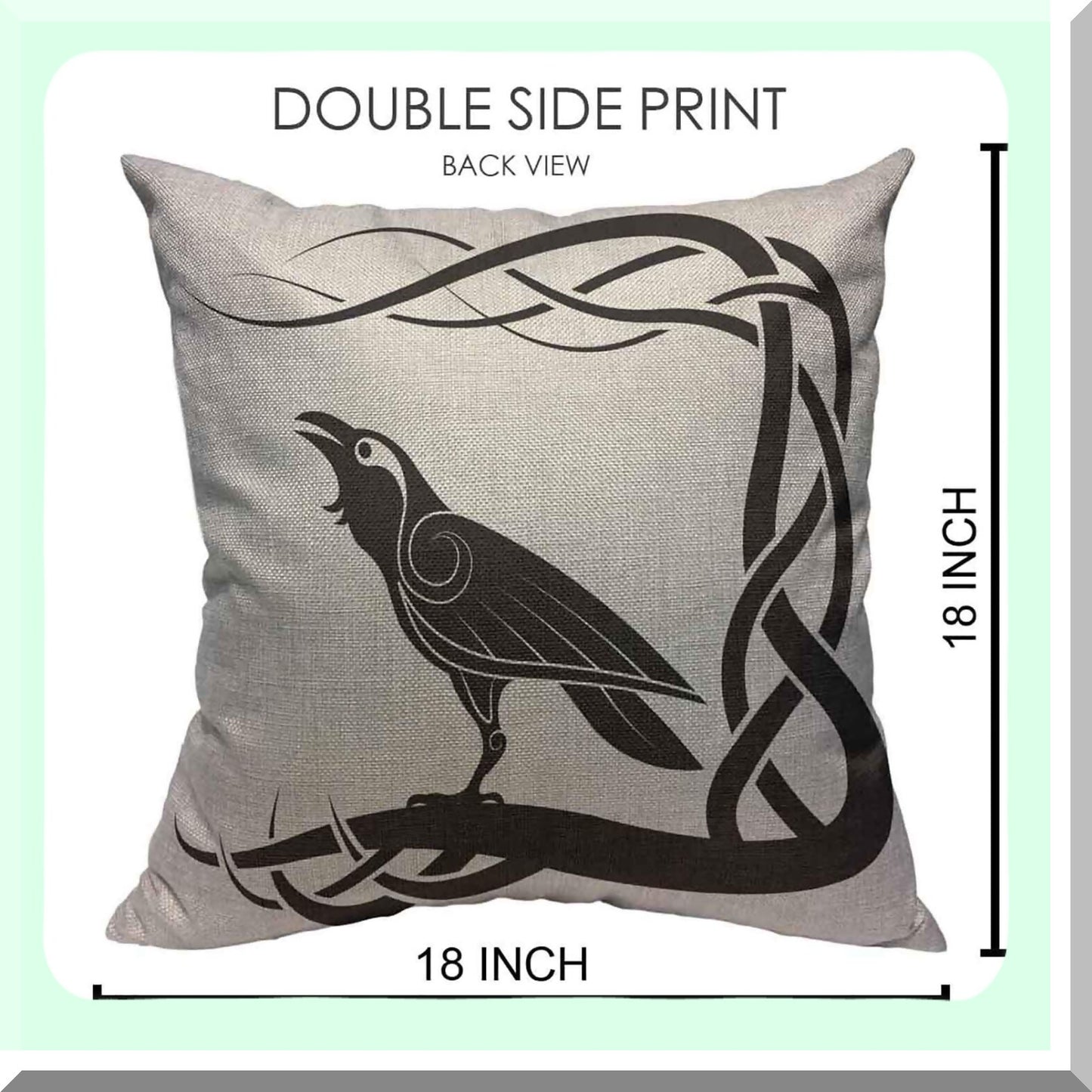 Mythical Crow Celtic Pillow Cover - Black & White Pagan Decorative Cushion Case 18x18 - Cotton Linen Square Throw Pillowcase