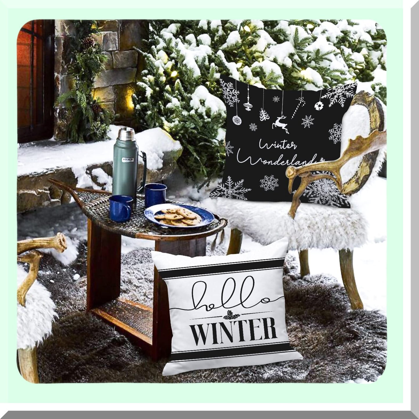 Winter Wonderland Holiday Pillow Cover Set - 16x16 Black & White Decorative Cushion Cases for Home Decor - Merry Xmas Throw Pillow Covers 4-Pack