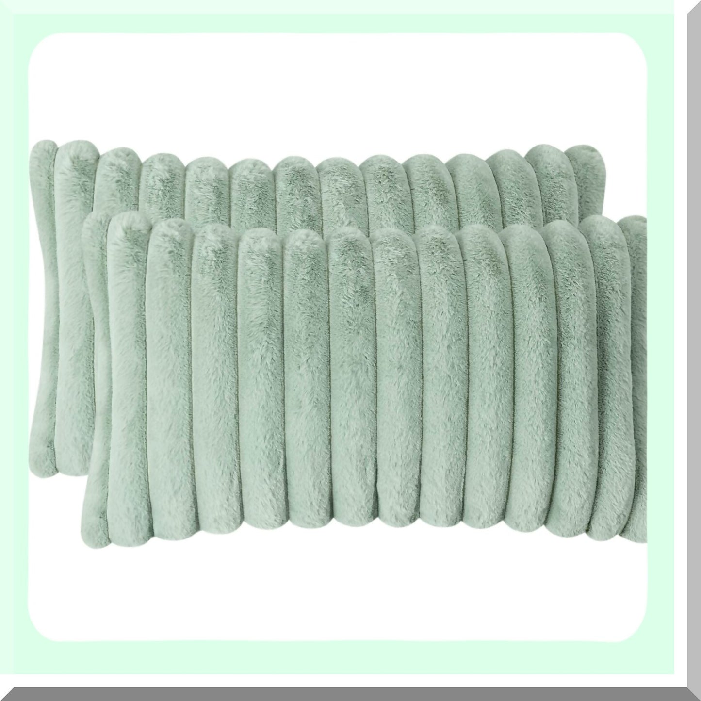 Cozy Velvet Rabbit Striped Pillow Covers - Set of 2 Decorative Throw Cushion Cases for Couch Sofa Bedroom, Super Soft Fuzzy 12x20 Inch Light Green