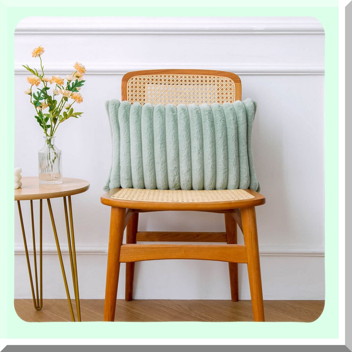 Cozy Velvet Rabbit Striped Pillow Covers - Set of 2 Decorative Throw Cushion Cases for Couch Sofa Bedroom, Super Soft Fuzzy 12x20 Inch Light Green