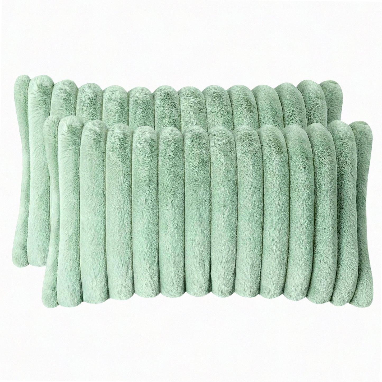 Cozy Velvet Rabbit Striped Pillow Covers - Set of 2 Decorative Throw Cushion Cases for Couch Sofa Bedroom, Super Soft Fuzzy 12x20 Inch Light Green