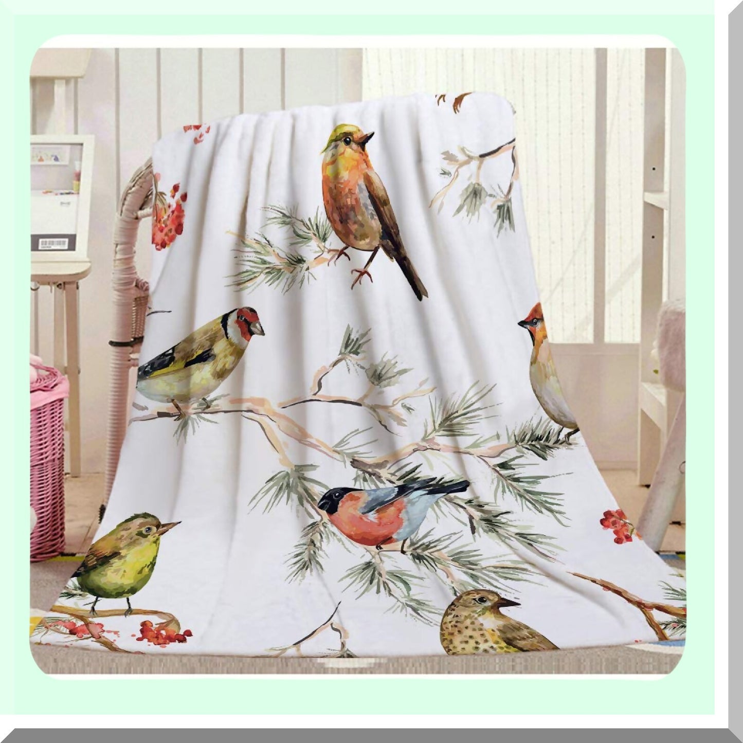 Vintage Forest Birds Throw Blanket - Soft, Warm, Watercolor Design for Bed, Chair, Couch, Sofa - 30"x40""
