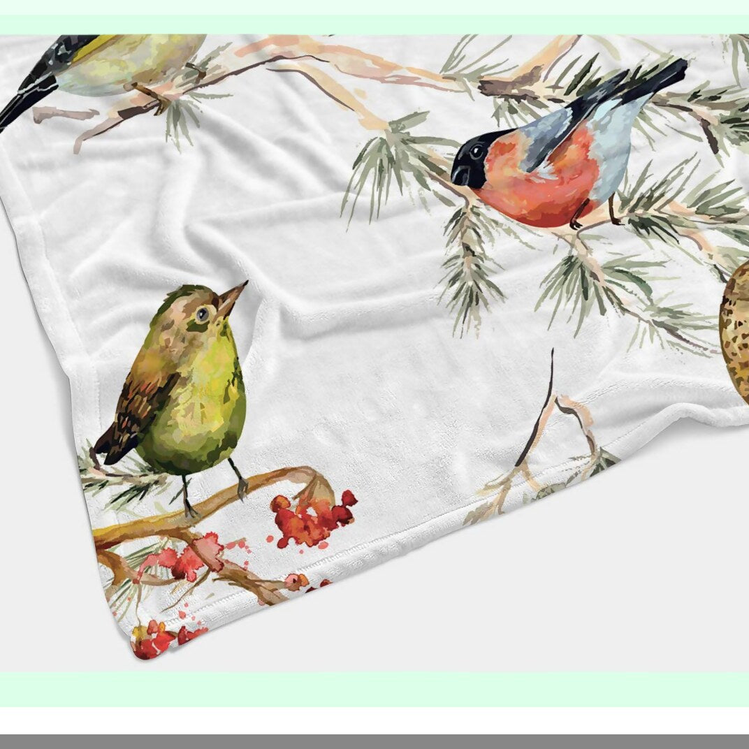 Vintage Forest Birds Throw Blanket - Soft, Warm, Watercolor Design for Bed, Chair, Couch, Sofa - 30"x40""