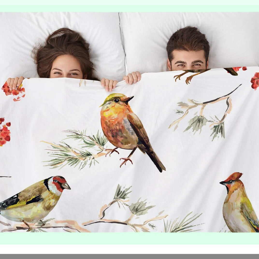 Vintage Forest Birds Throw Blanket - Soft, Warm, Watercolor Design for Bed, Chair, Couch, Sofa - 30"x40""