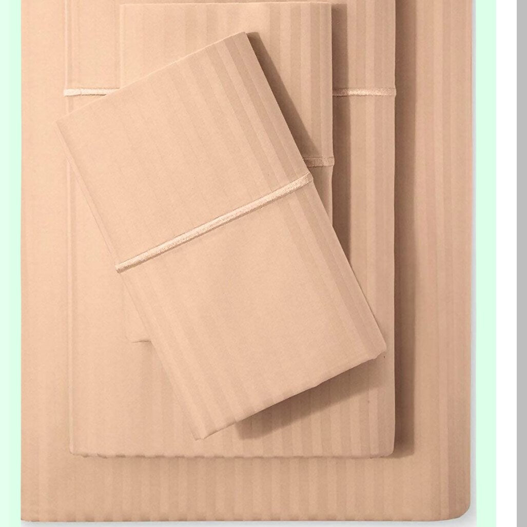 Breathable Cotton Damask Sheets Set - Twin Size 3 Pc 500 TC Sateen Weave Bedding with Deep Pockets for College Dorm Room or Resort Hotel Luxury Decor - Maple Sugar