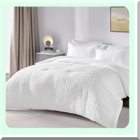 Seersucker 7-Piece Queen Bedding Set with Comforter and Sheets
