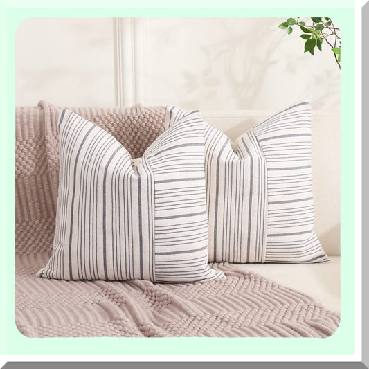 Neutral Stripe Farmhouse Pillow Covers Set of 2 20x20 Gray