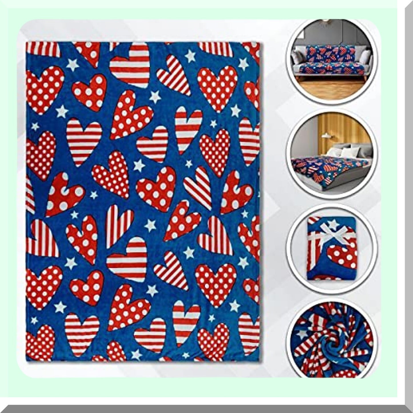 Patriotic Stars & Hearts Ultra-Soft Blanket - Ideal for Gifts, Holidays, and Home Decor