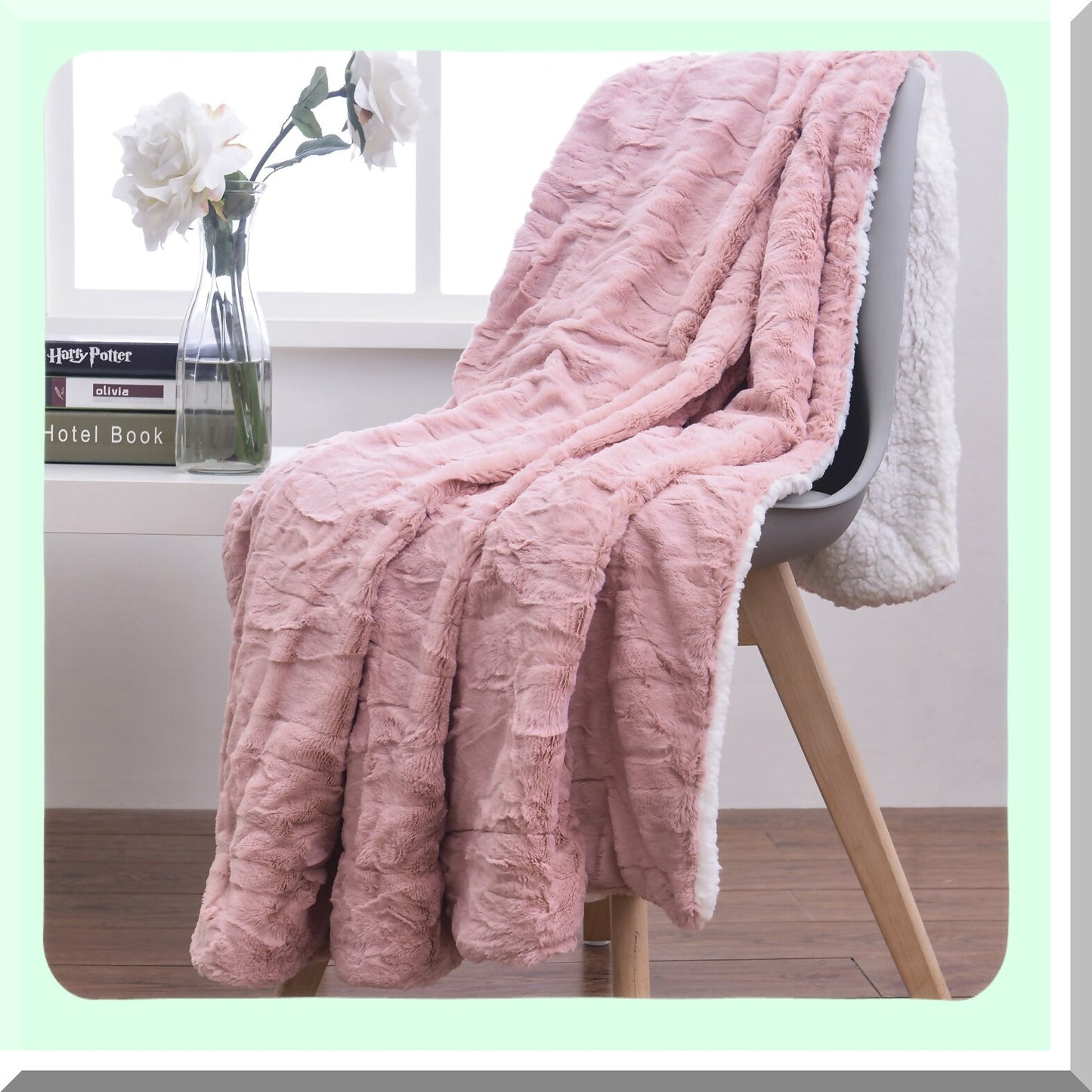 BlushCozy Sherpa Throw - Super Soft Dusty Rose & Ivory Blanket 63x87