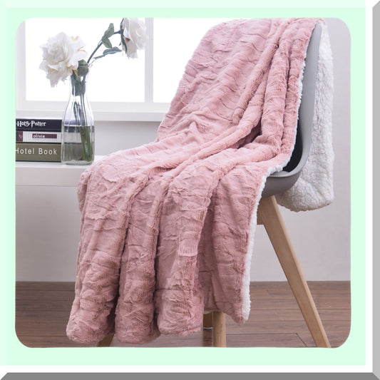 BlushCozy Sherpa Throw - Super Soft Dusty Rose & Ivory Blanket 63x87
