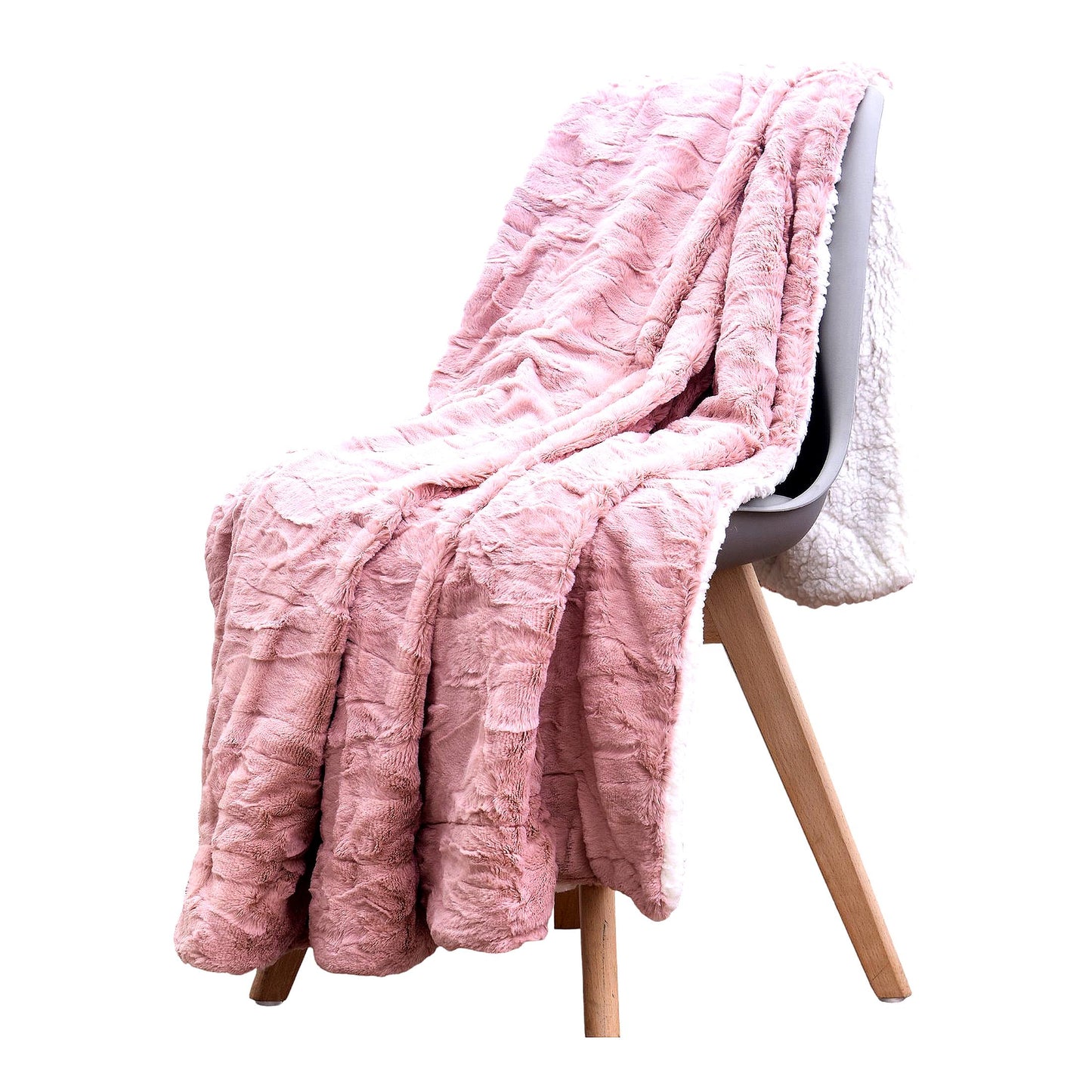 BlushCozy Sherpa Throw - Super Soft Dusty Rose & Ivory Blanket 63x87
