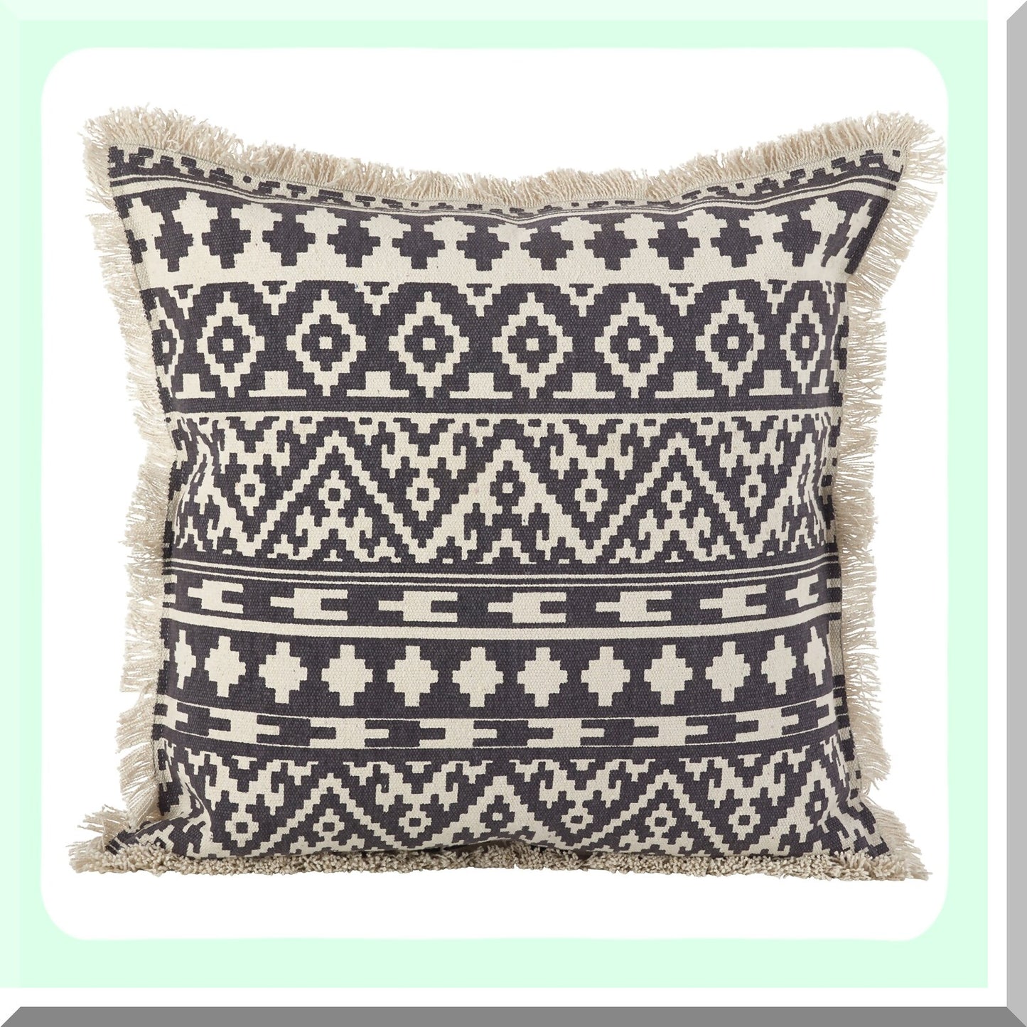 Tribal Fringe Cotton Down Throw Pillow - Grey 20x20 - Boho Decor Accent Cushion - Soft Cozy Living Room Bedroom Sofa Pillow Cover