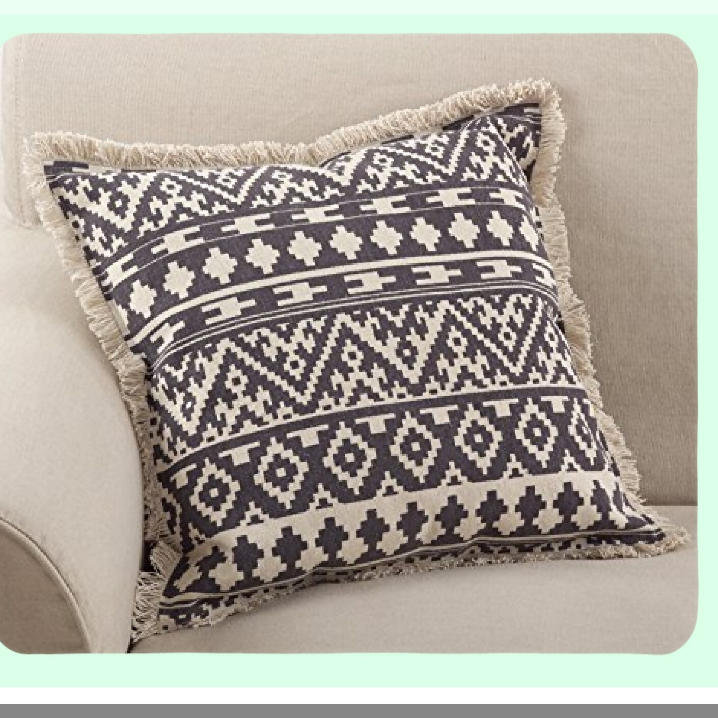 Tribal Fringe Cotton Down Throw Pillow - Grey 20x20 - Boho Decor Accent Cushion - Soft Cozy Living Room Bedroom Sofa Pillow Cover