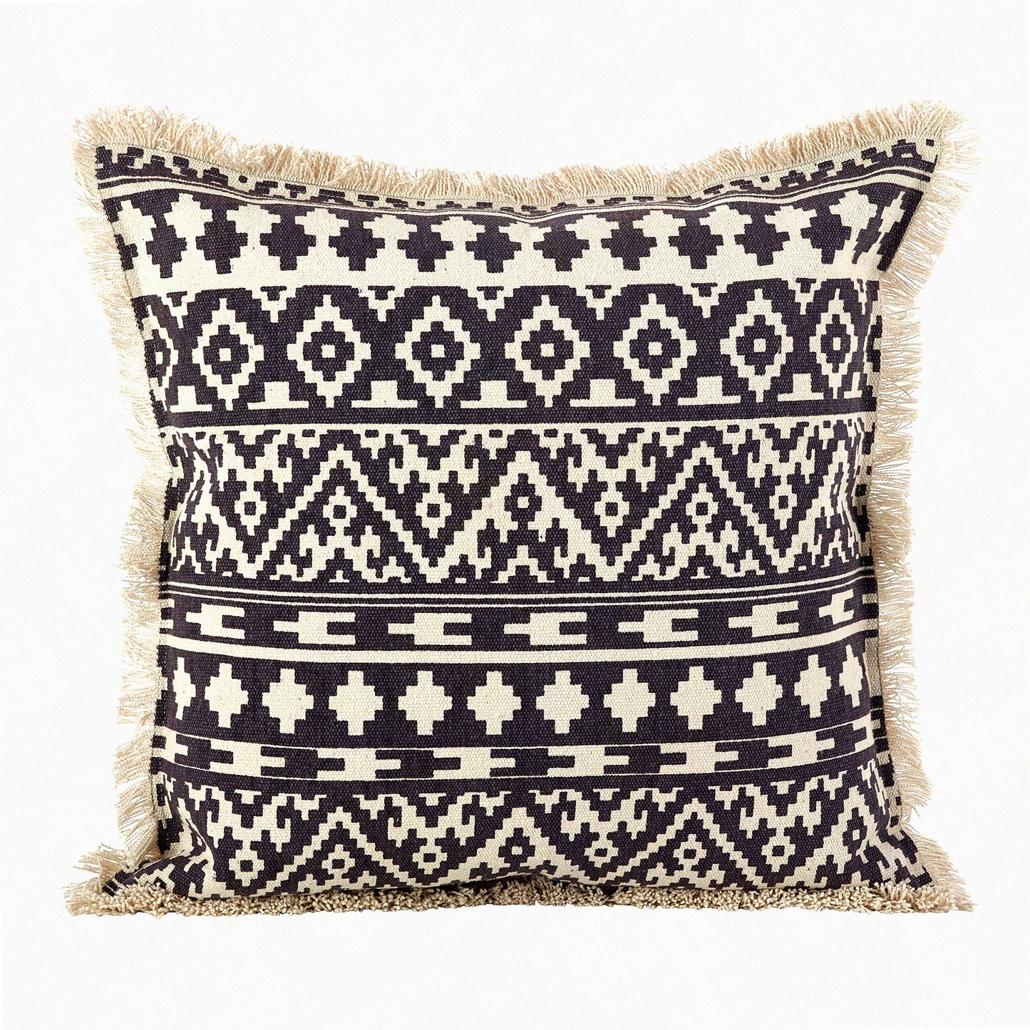Tribal Fringe Cotton Down Throw Pillow - Grey 20x20 - Boho Decor Accent Cushion - Soft Cozy Living Room Bedroom Sofa Pillow Cover